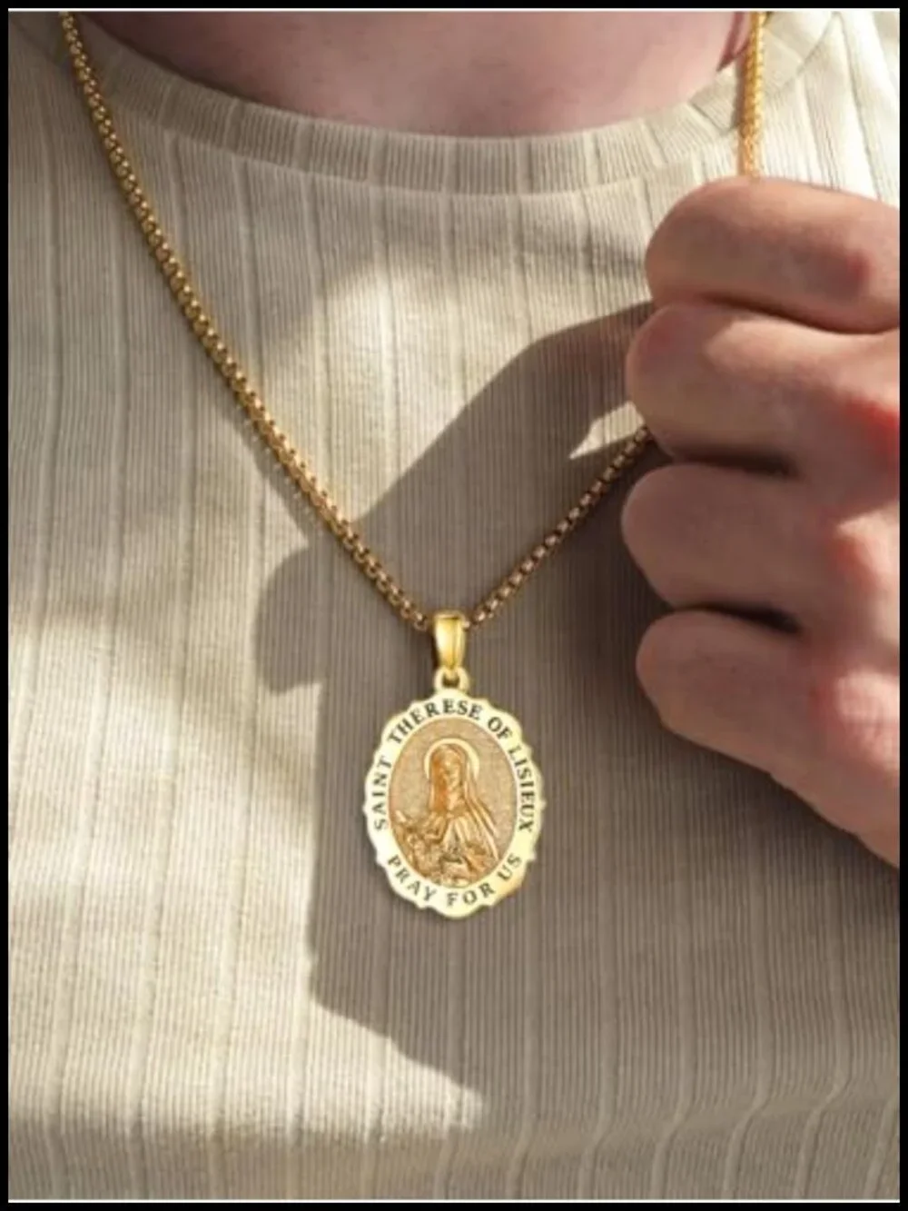 Saint Therese Medal Pendant Necklace 925 Sterling Silver 24K Gold Plated